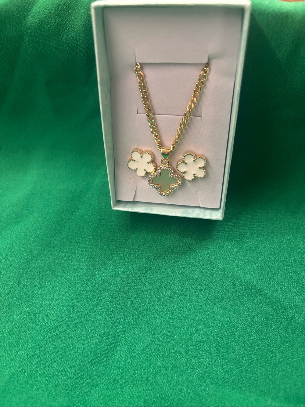 Gold Plated Clover Pendant Necklace with White Accents